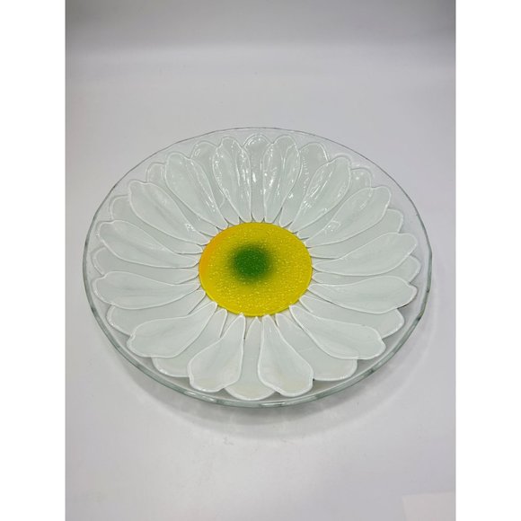 Art Glass Plate Villeroy & Boch Wonderful World Fusing Bowl Daisy White Yellow - Picture 3 of 7